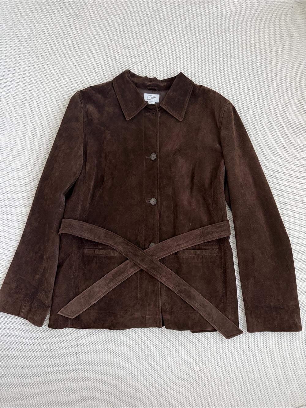 Ann Taylor Loft 100% Leather Suede Coat Brown Size Large